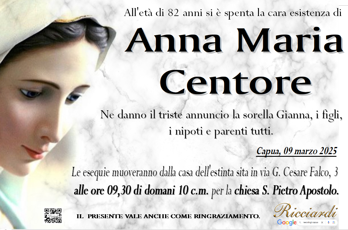 necrologio Anna Maria Centore