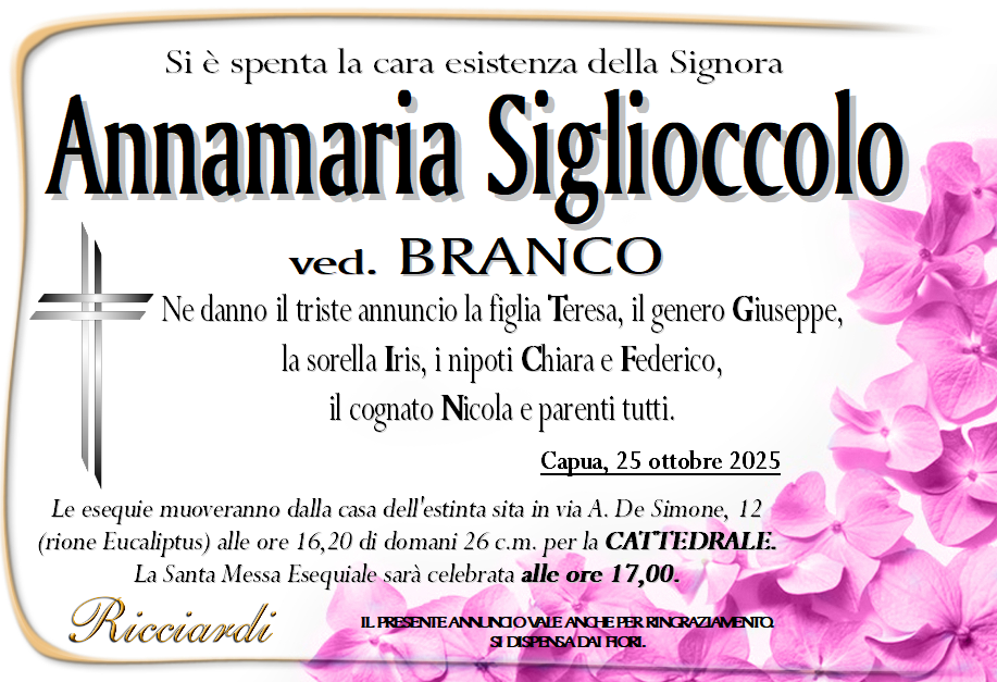 necrologio Annamaria Siglioccolo