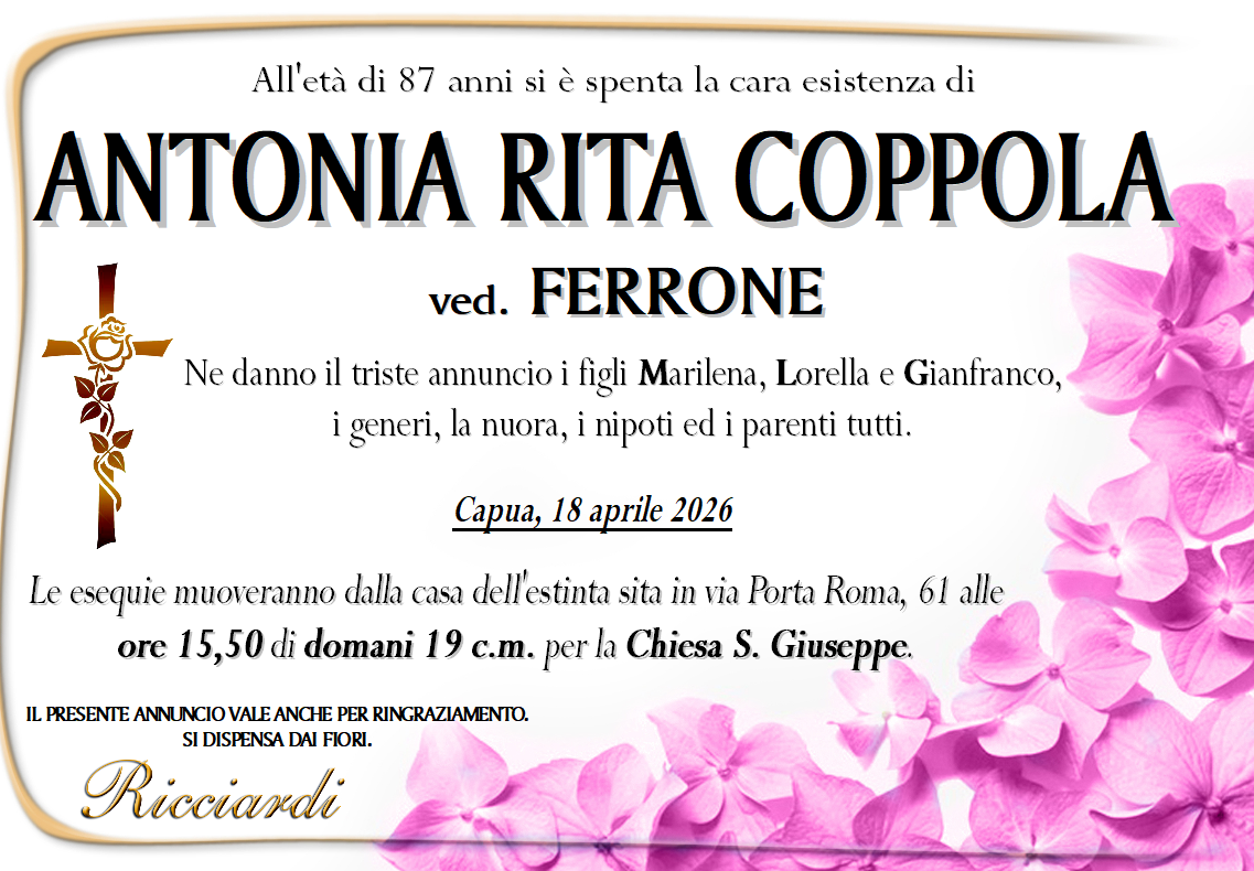 necrologio ANTONIA RITA COPPOLA