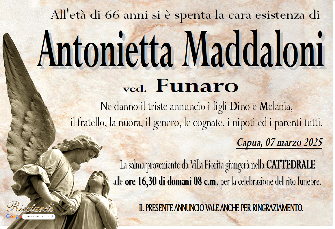 necrologio Antonietta Maddaloni