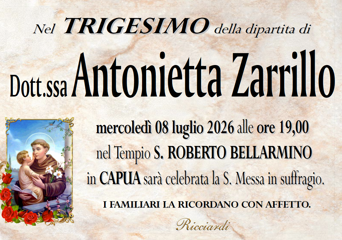 necrologio Dott.ssa Antonietta Zarrillo