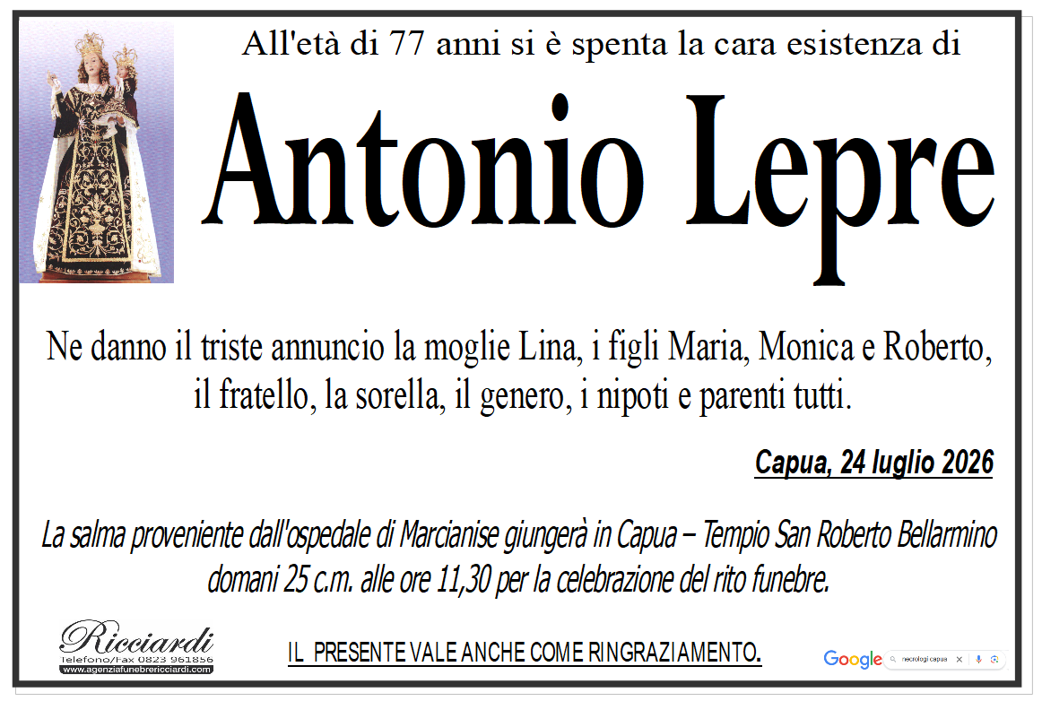 necrologio Antonio Lepre