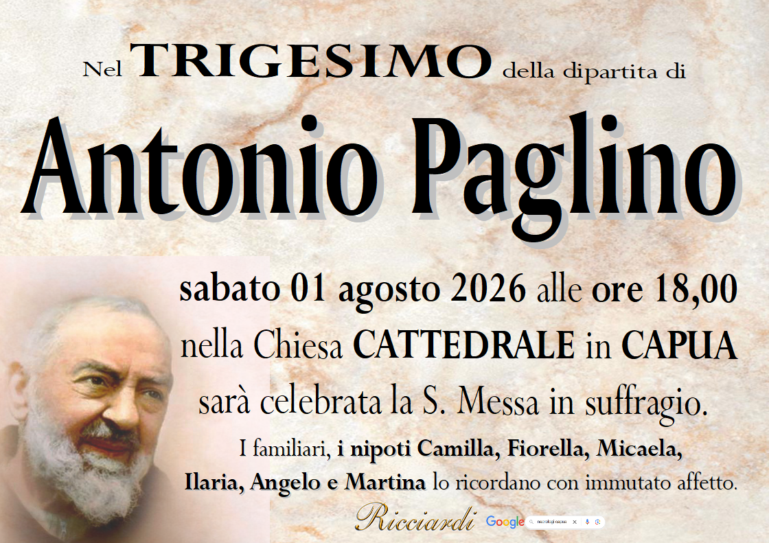 necrologio Antonio Paglino