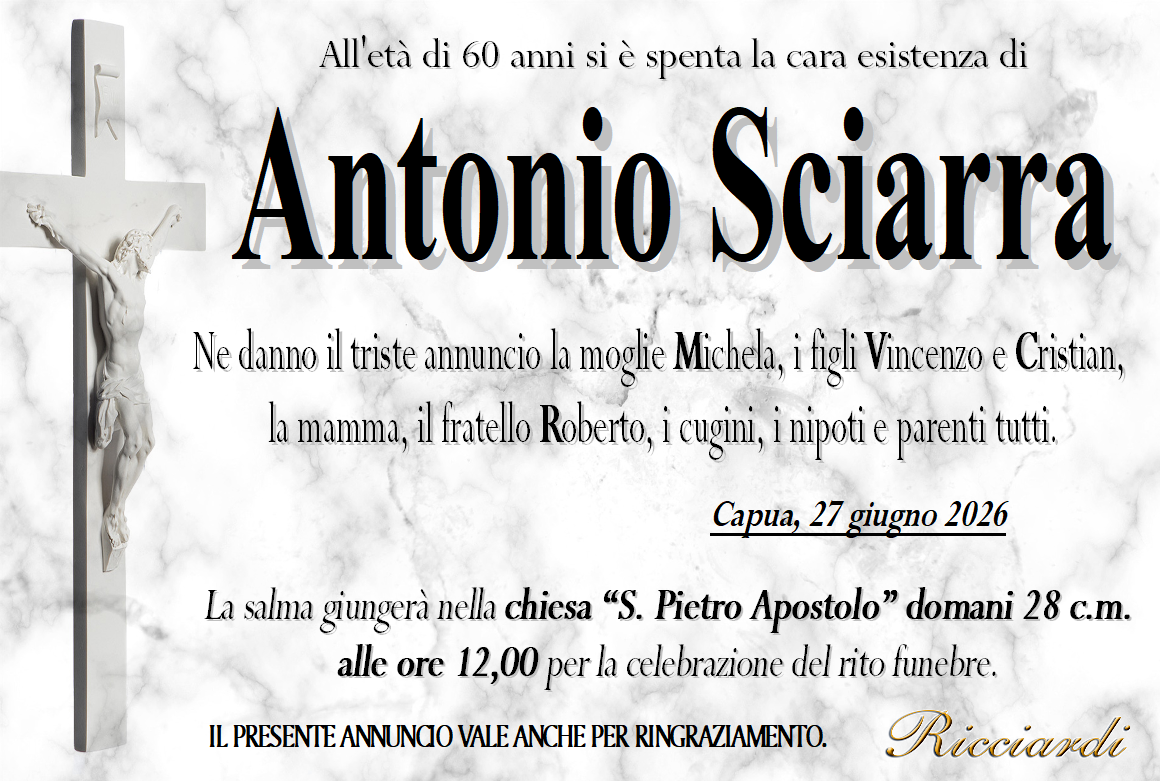 necrologio Antonio Sciarra