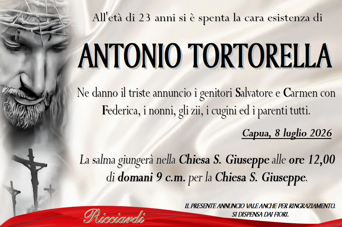 necrologio ANTONIO TORTORELLA