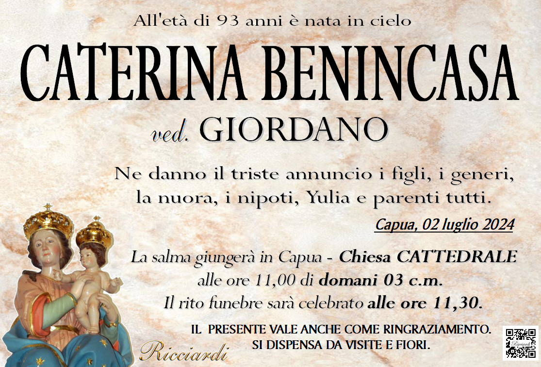 necrologio CATERINA BENINCASA