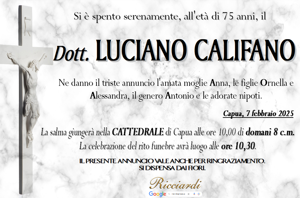 necrologio Dott. LUCIANO CALIFANO