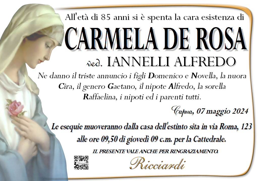 necrologio CARMELA DE ROSA