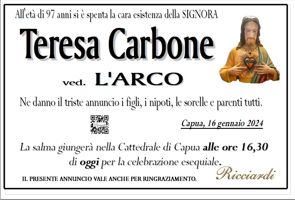 necrologio Teresa Carbone