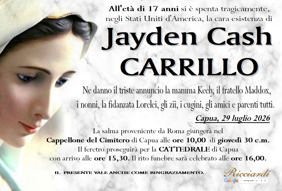 necrologio Jayden Cash CARRILLO