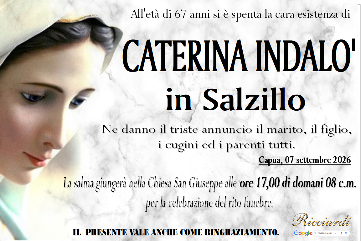necrologio CATERINA INDALO'