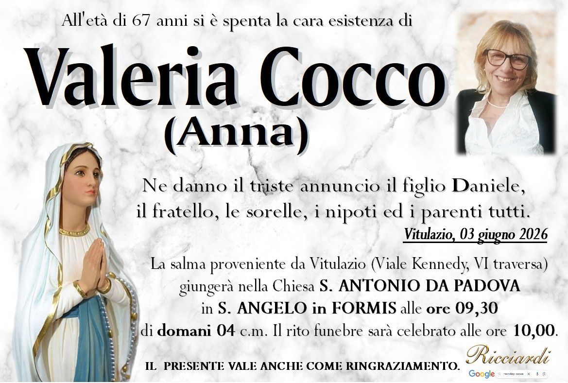 necrologio Valeria Cocco