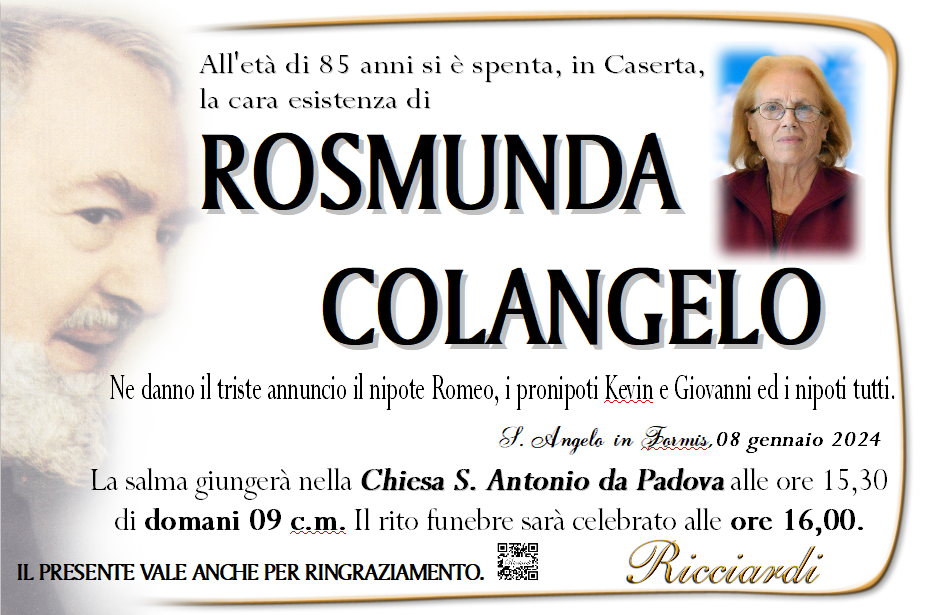 necrologio ROSMUNDA COLANGELO