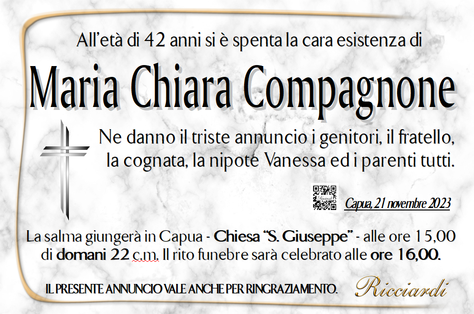 necrologio Maria Chiara Compagnone