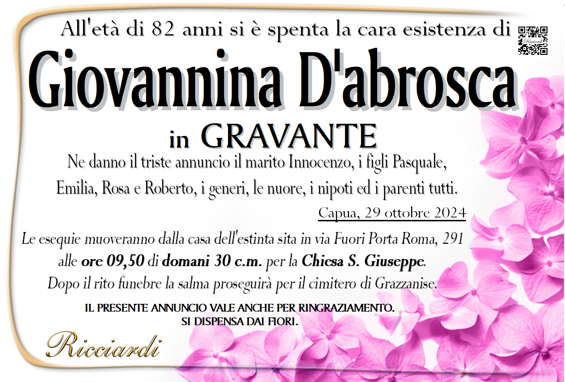 necrologio Giovannina D'abrosca
