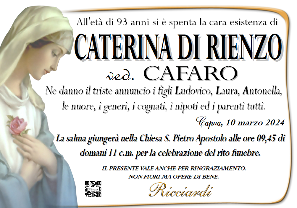 necrologio CATERINA DI RIENZO