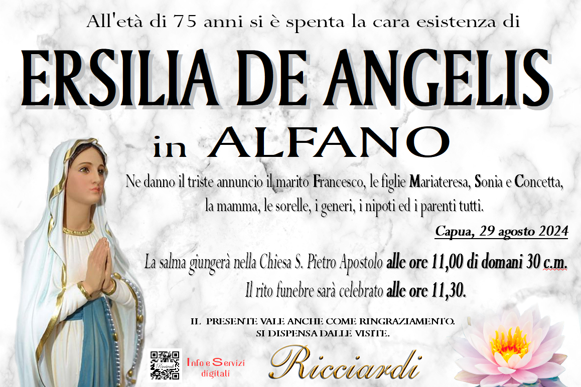 necrologio ERSILIA DE ANGELIS