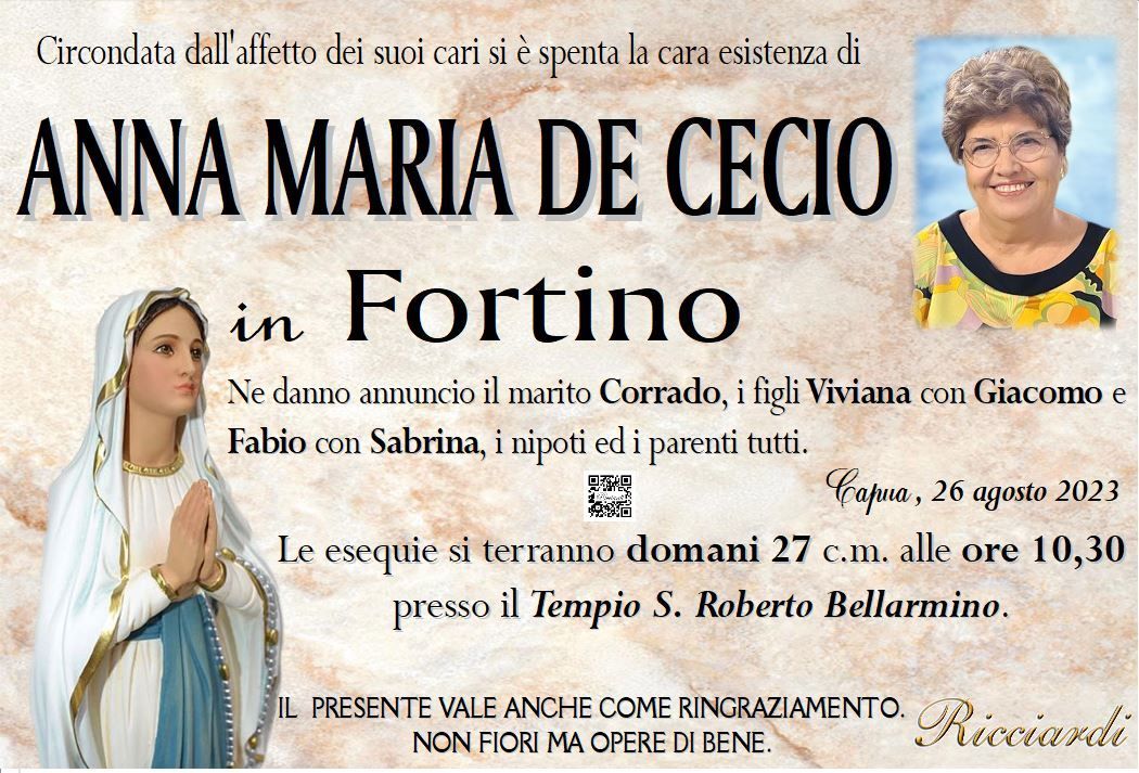 necrologio ANNA MARIA DE CECIO