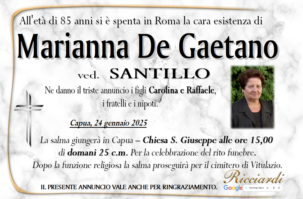 necrologio Marianna De Gaetano