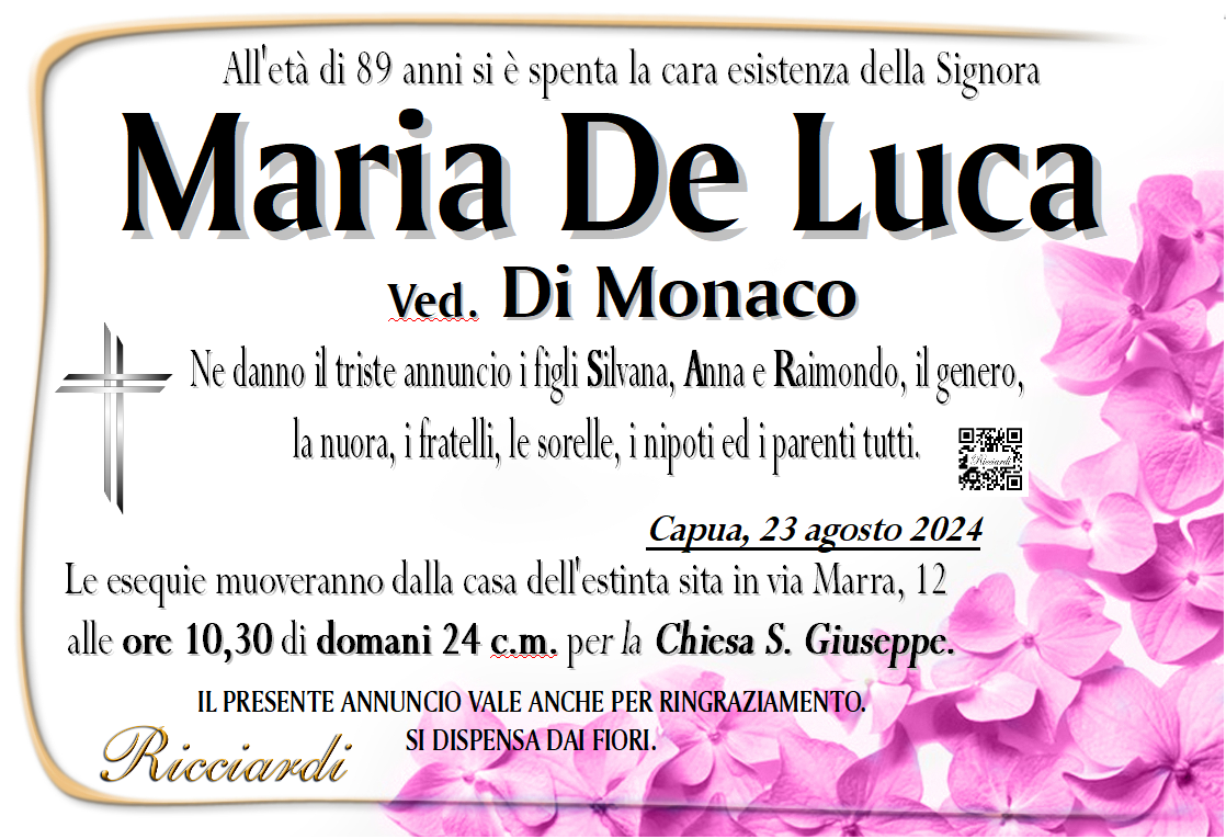 necrologio Maria De Luca