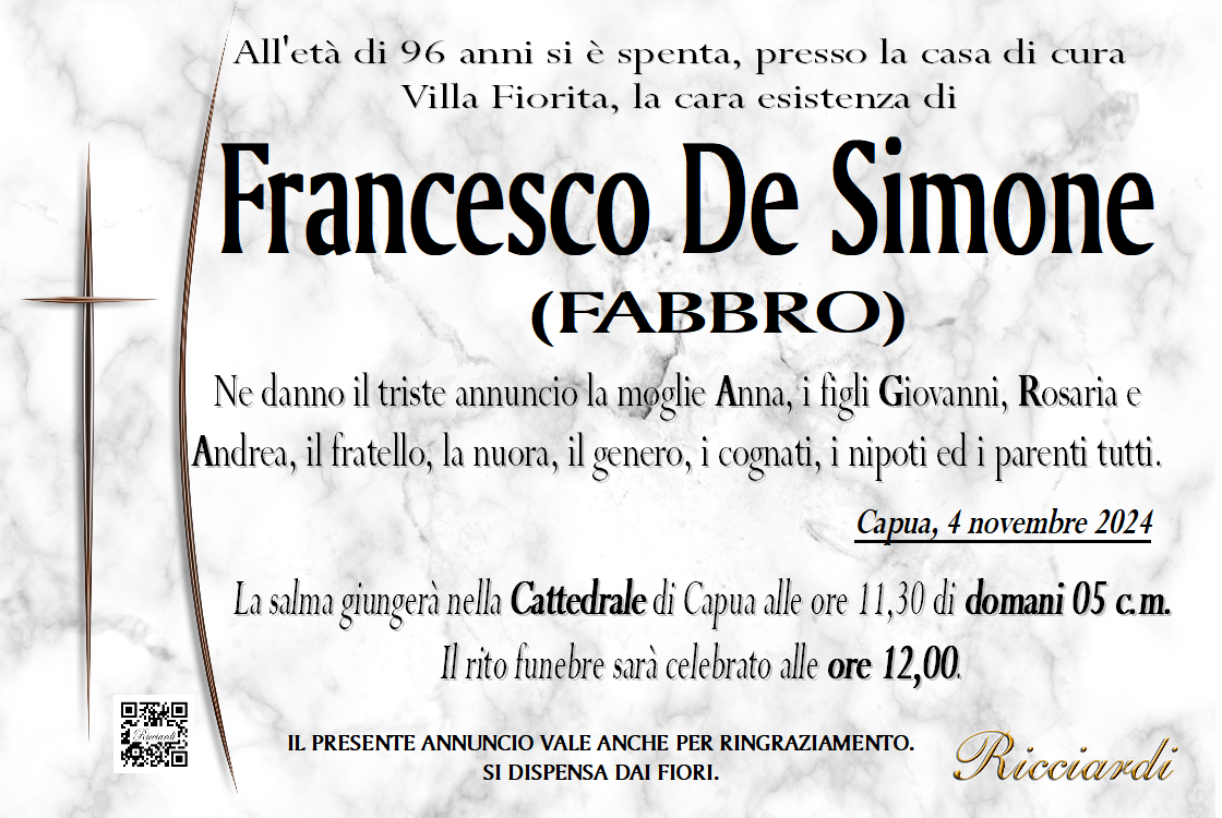 necrologio Francesco De Simone