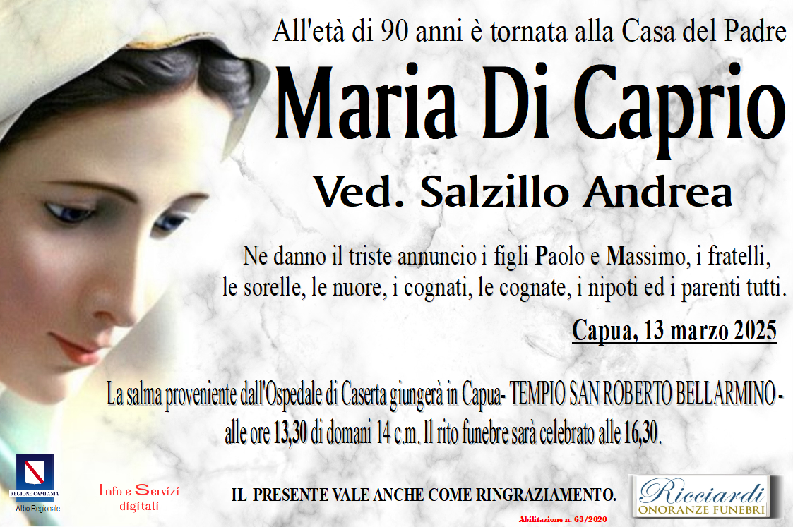 necrologio Maria Di Caprio