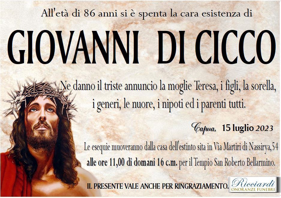 necrologio GIOVANNI  DI CICCO
