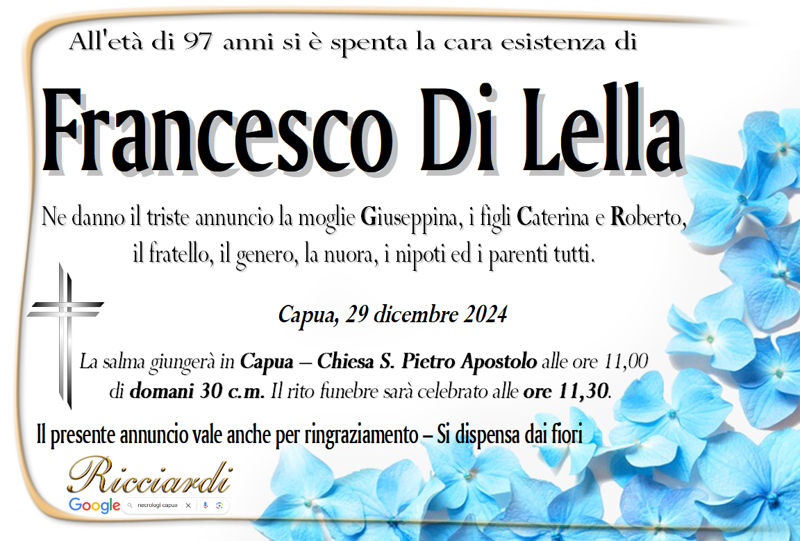 necrologio Francesco Di Lella