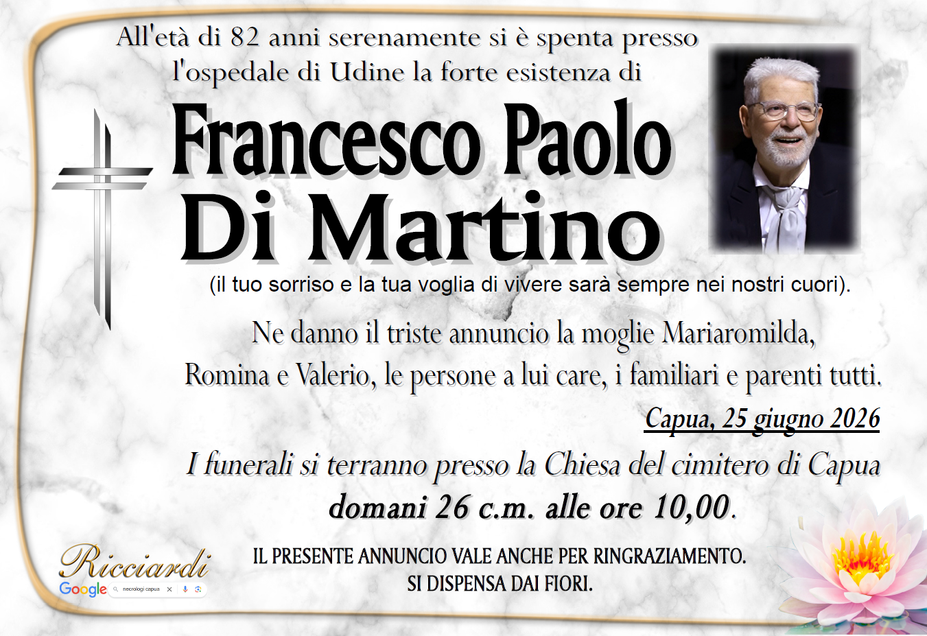 necrologio Fancesco Paolo Di Martino
