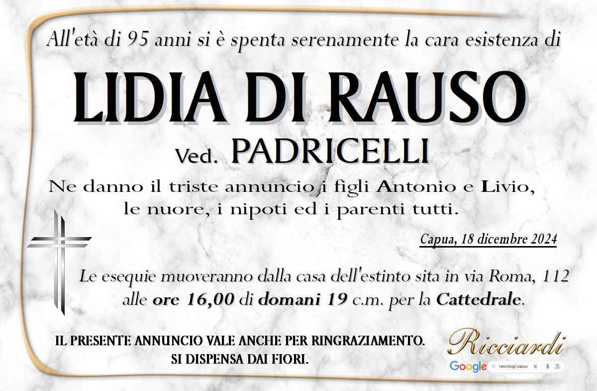 necrologio LIDIA DI RAUSO
