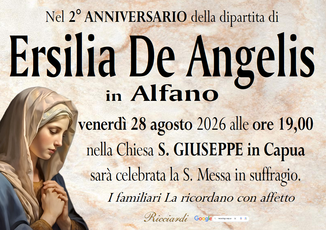 necrologio Ersilia De Angelis