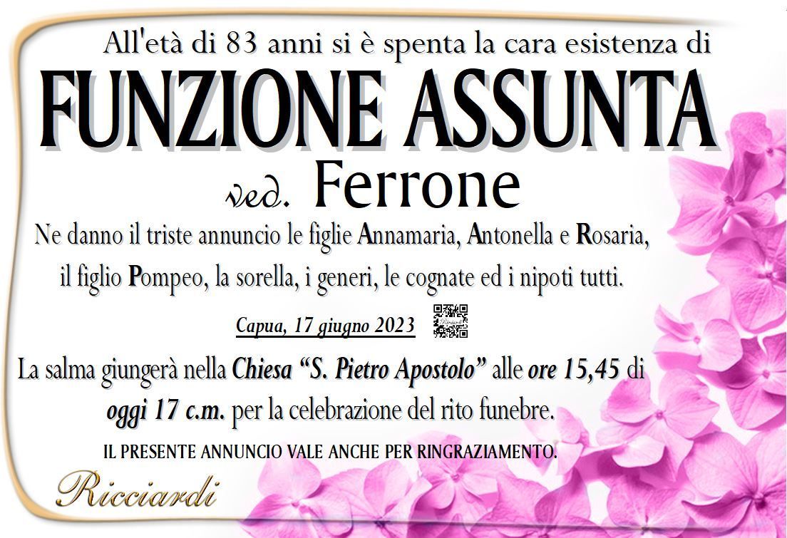 necrologio FUNZIONE ASSUNTA