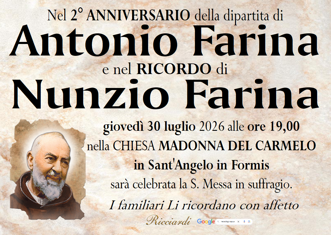 necrologio Antonio Farina e Nunzio Farina