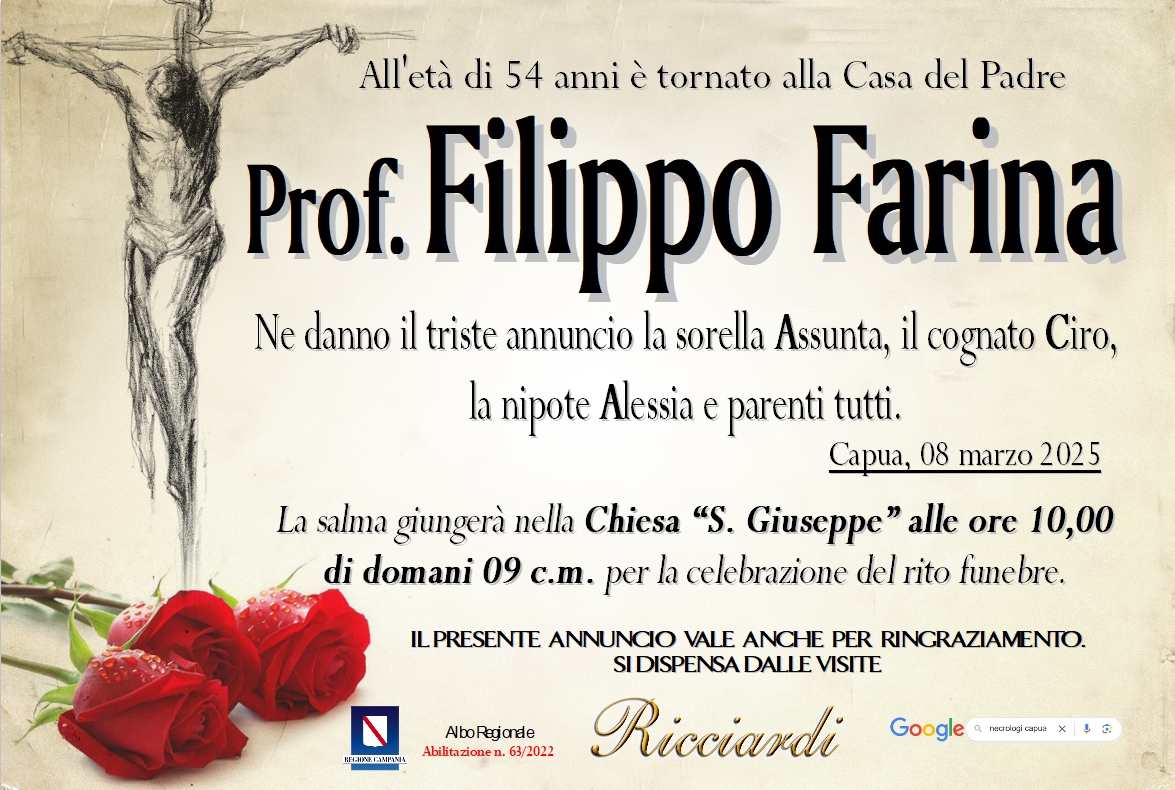 necrologio Prof. Filippo Farina