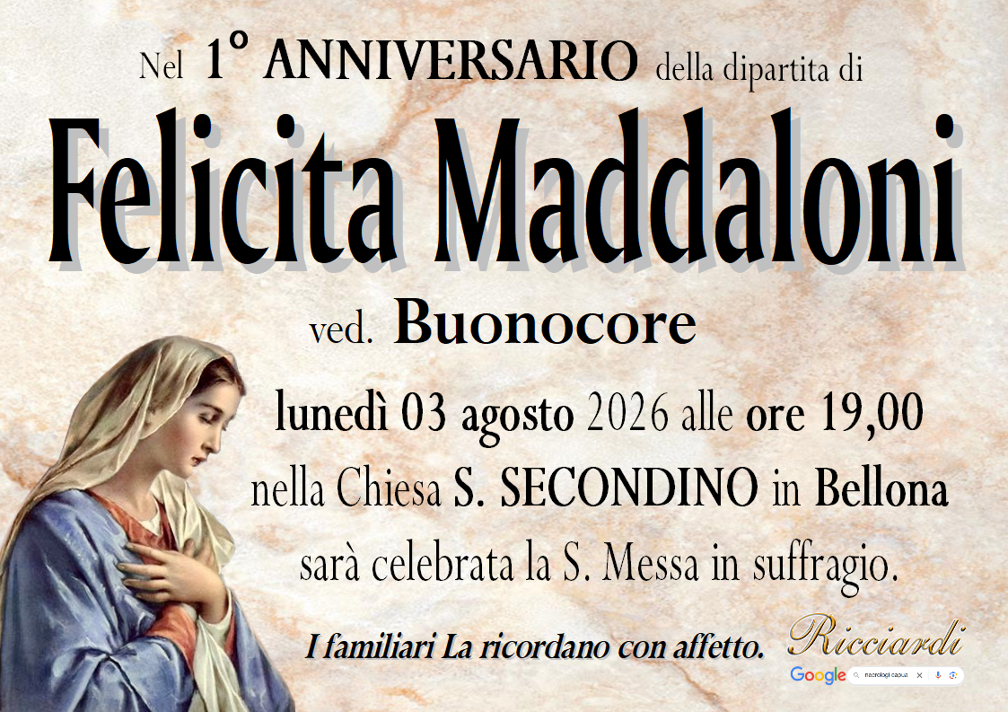 necrologio Felicita Maddaloni