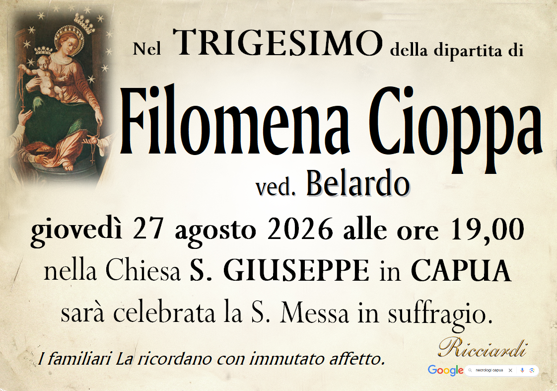 necrologio Filomena Cioppa