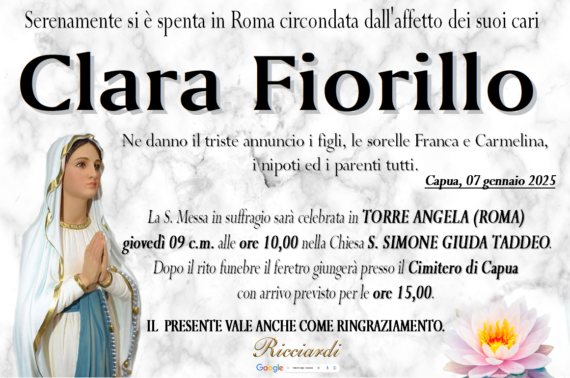 necrologio Clara Fiorillo