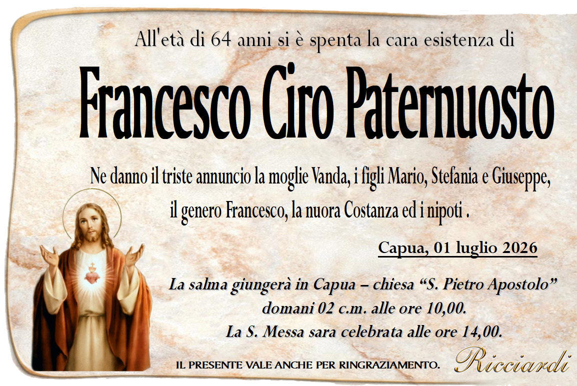 necrologio Francesco Ciro Paternuosto