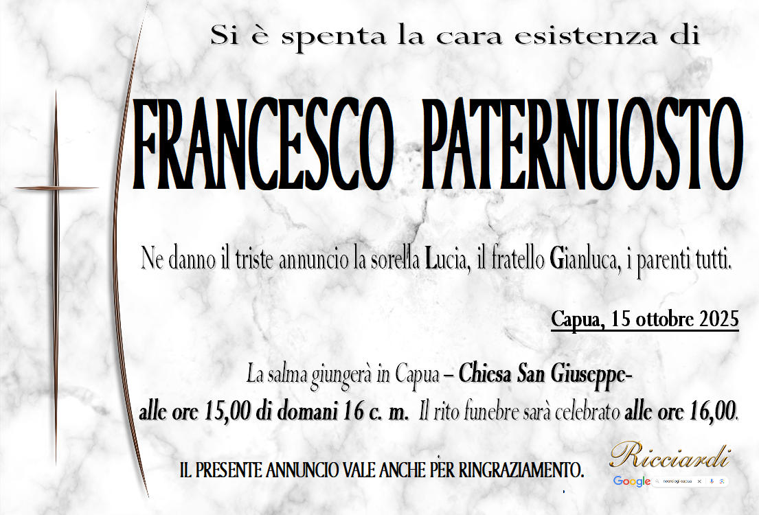 necrologio FRANCESCO PATERNUOSTO