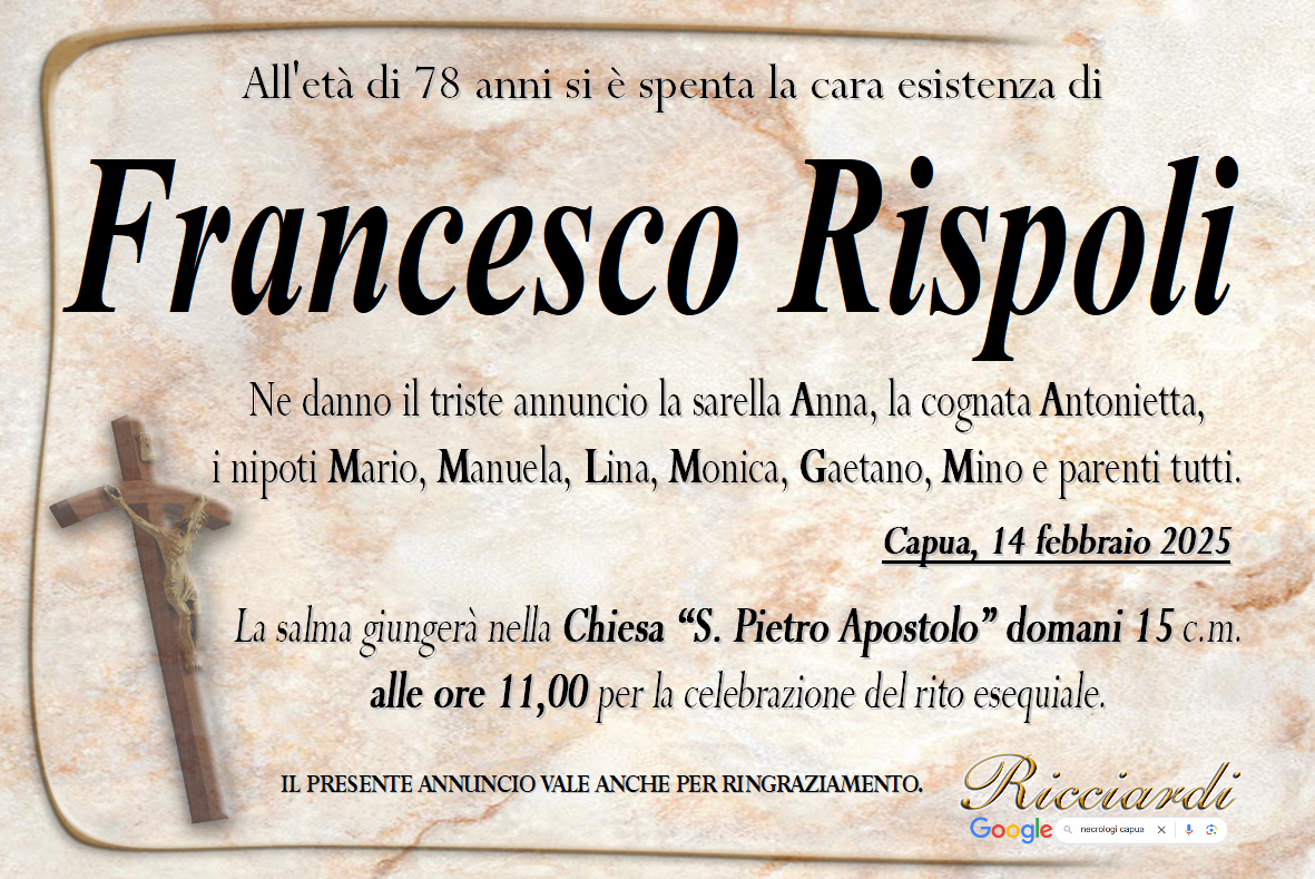 necrologio Francesco Rispoli