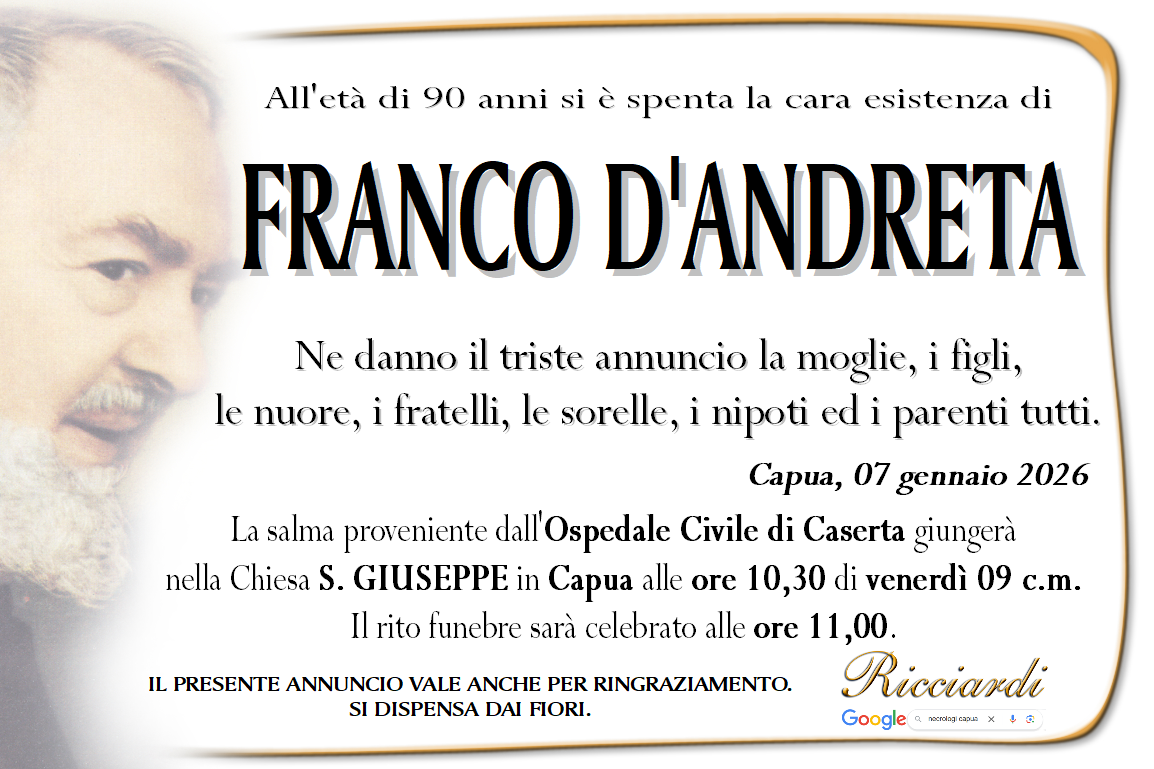 necrologio FRANCO D'ANDRETA