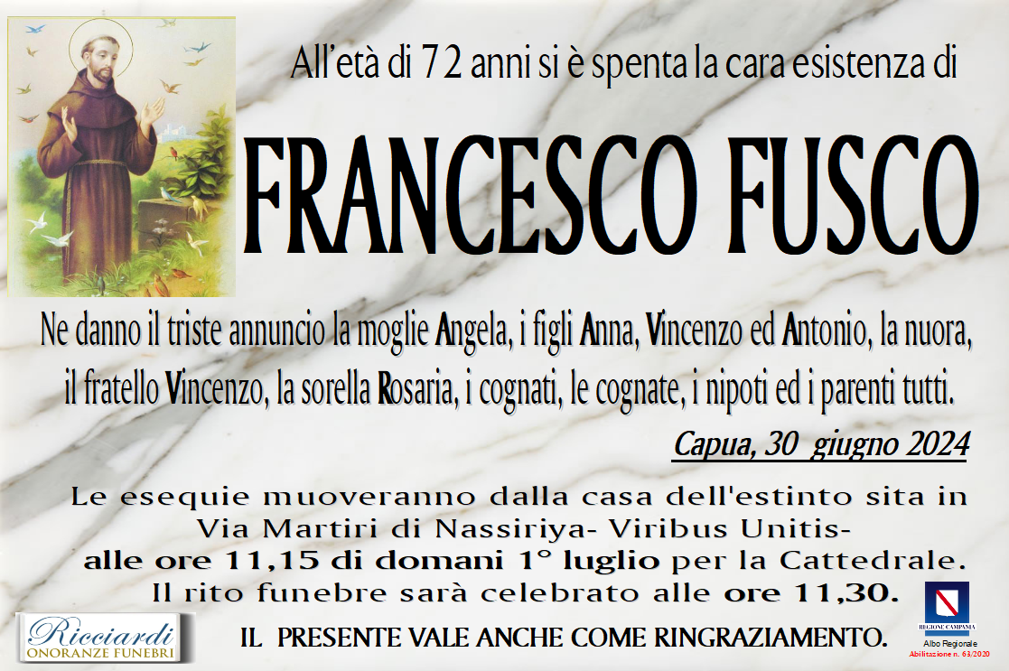 necrologio FRANCESCO FUSCO