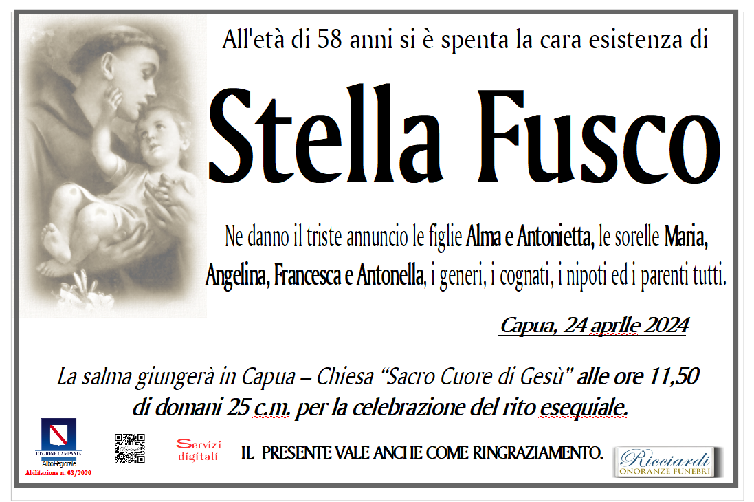 necrologio Stella Fusco