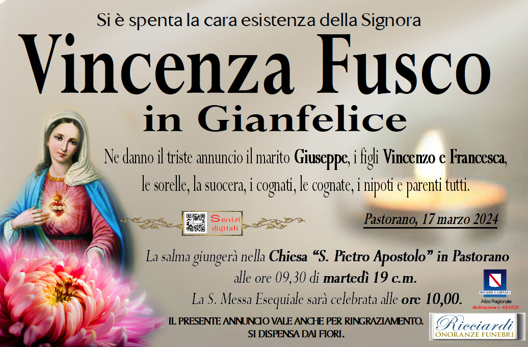 necrologio Vincenza Fusco