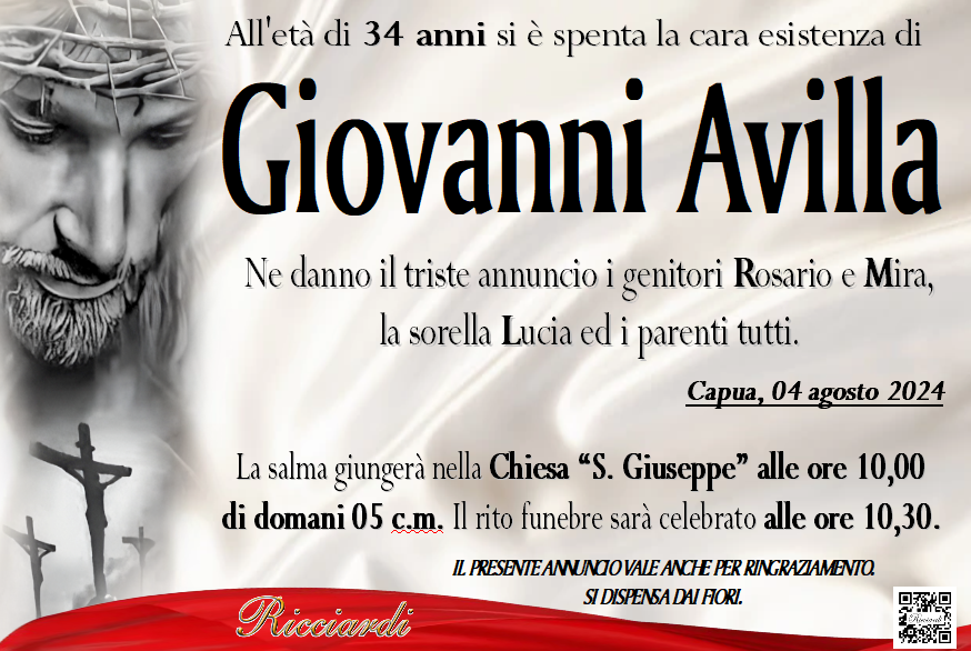 necrologio Giovanni Avilla