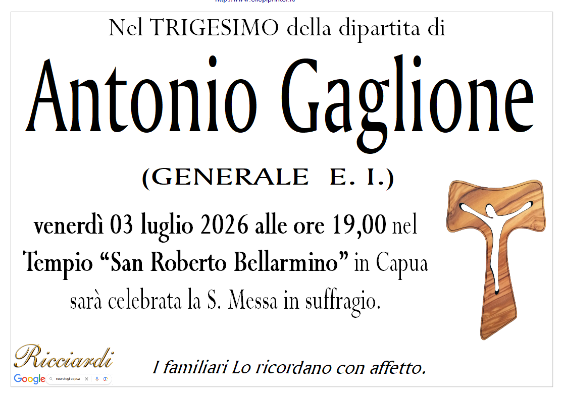 necrologio Antonio Gaglione