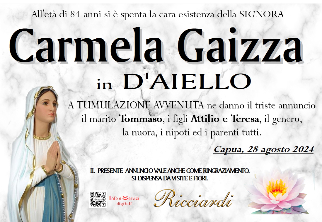 necrologio Carmela Gaizza
