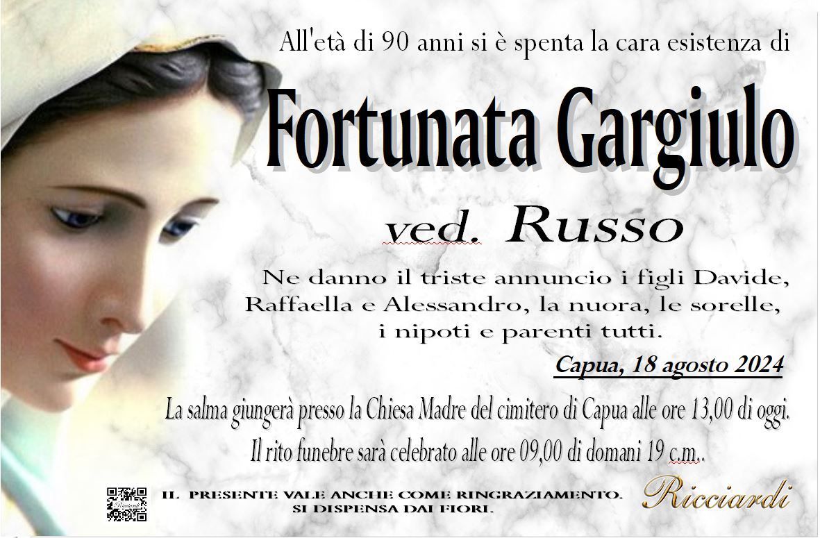 necrologio Fortunata Gargiulo