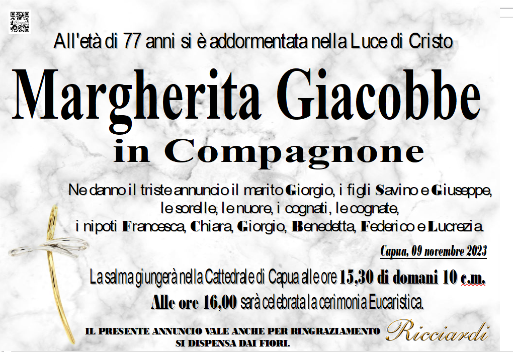 necrologio Margherita Giacobbe