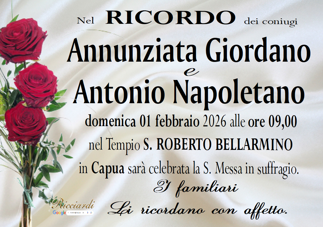 necrologio Annunziata Giordano  e  Antonio Napoletano